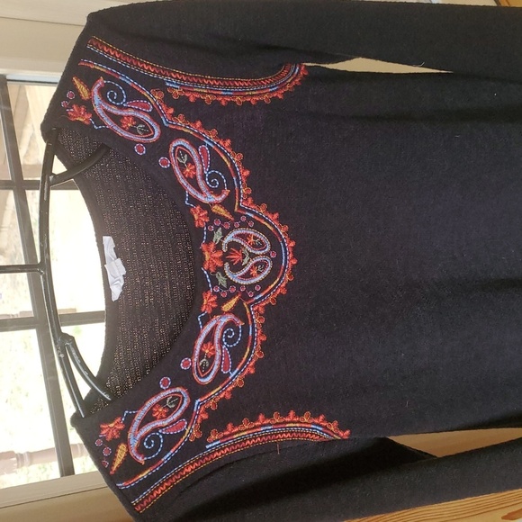 THML Embroidered Black Shift Long Sleeve Sz. M Dress - Picture 5 of 12